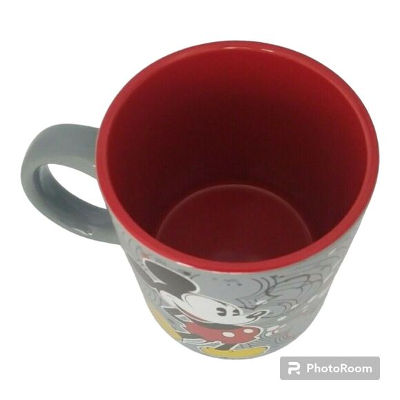 DISNEY MICKEY MOUSE 20oz Ceramic Mug Cup Coffee Tea Grey Red Yellow Black NEW - Picture 2 of 3